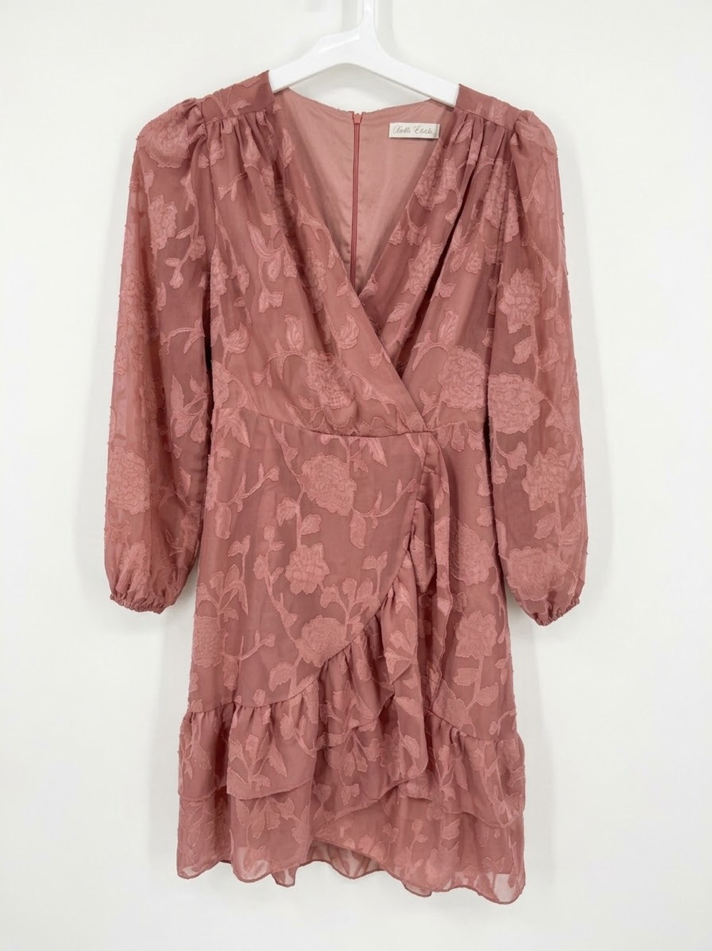 Belle Poque Mauve Chiffon Burnout Floral Mini Dress L